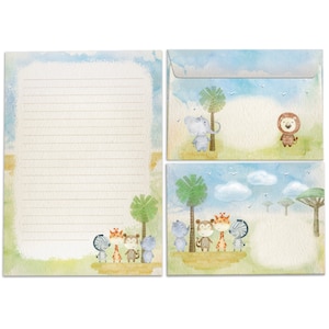 Juego de papelería con bloques de letras, sobres para niños, animales, jirafa, mono, para niñas, niños, A5
