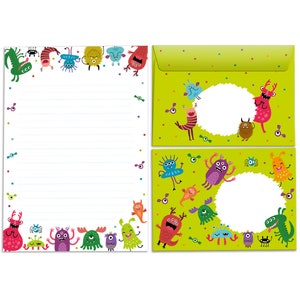 Briefpapier-Set Briefblock Blöcke Umschläge für Kinder lustige Monster für Mädchen Jungen Jungs Kindermotiv A5