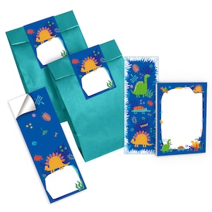 Mitgebsel-Set Tüten + Mini-Notizblöcke + Lesezeichen + Aufkleber kleine Gastgeschenke für Kindergeburtstag für Jungen Mädchen Dinosaurier