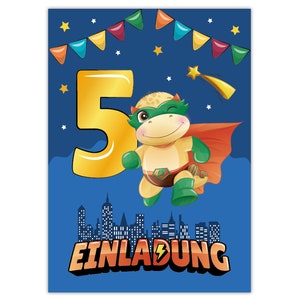 Einladungskarten zum 5. Kindergeburtstag Einladungen zum fünften Geburtstag für Jungen Dino Dinosaurier