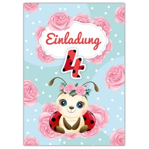 Einladungskarten zum 4. Kindergeburtstag Einladungen zum vierten Geburtstag für Mädchen Marienkäfer