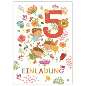 Einladungskarten zum 5. Kindergeburtstag Einladungen zum fünften Geburtstag für Mädchen Feen
