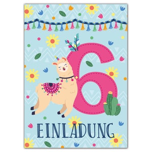 Einladungskarten zum 6. Kindergeburtstag Einladungen zum sechsten Geburtstag für Mädchen Lama