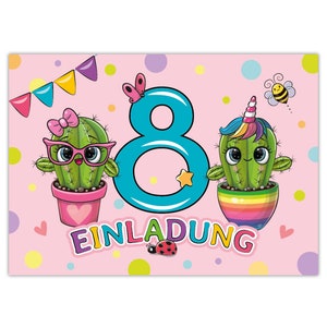 Einladungskarten zum 8. Kindergeburtstag Einladungen zum achten Geburtstag für Mädchen Kaktus