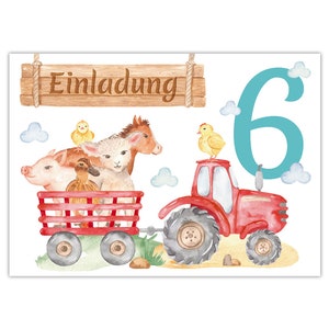 Einladungskarten zum 6. Kindergeburtstag Einladungen zum sechsten Geburtstag für Mädchen und Jungen Bauernhof