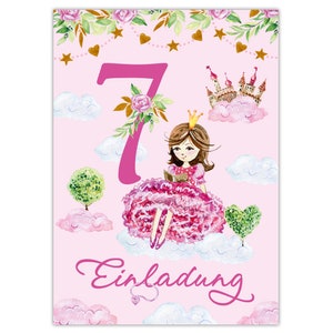 Einladungskarten zum 7. Kindergeburtstag Einladungen zum siebten Geburtstag für Mädchen Prinzessin