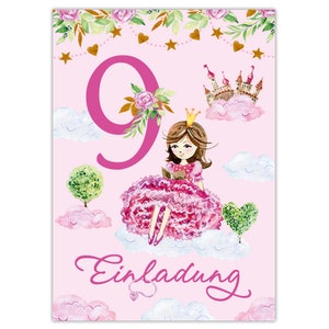 Einladungskarten zum 9. Kindergeburtstag Einladungen zum neunten Geburtstag für Mädchen Prinzessin