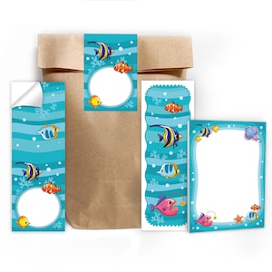 Mitgebsel-Set Tüten + Mini-Notizblöcke + Lesezeichen + Aufkleber kleine Gastgeschenke für Kindergeburtstag für Jungen Mädchen Fische