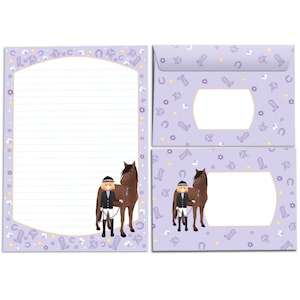 Juego de papelería con bloques de letras, sobres para niños y niñas con caballo A5