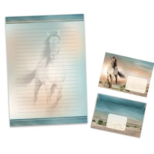 Set cancelleria formato A4 cavallo blocco lettere buste per ragazze ragazzi bambini idea regalo compleanno festa bomboniere animali puledro blu