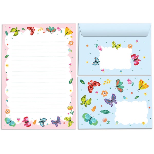 Briefpapier Set Letter Block Blocks Enveloppen voor Kinderen Meisjes Vlinders