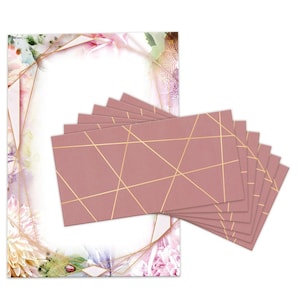 Briefpapier Set A4 Druckpapier Umschläge Blumen Kopierpapier Korrespondenz Firmenpost Briefbogen Papier Einladung Pastell Vintage Gold rosa