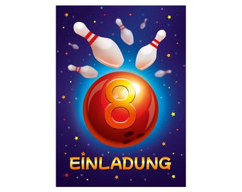 Invitation cards for the 8th children's birthday Invitations for the eighth birthday for girls boys Bowling Bowling party