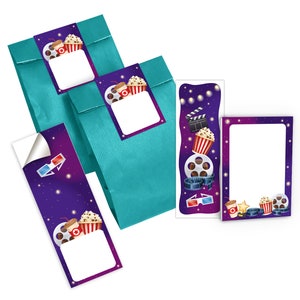 Mitgebsel-Set Tüten + Mini-Notizblöcke + Lesezeichen + Aufkleber kleine Gastgeschenke für Kindergeburtstag für Mädchen Jungen Kino-Party