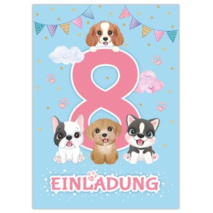 Einladungskarten zum 8. Kindergeburtstag Einladungen zum achten Geburtstag für Mädchen Hunde