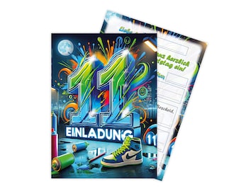 Einladungskarten zum 11. Kindergeburtstag Einladung zum elften Geburtstag Party für Teenager Jungen Mädchen Kinder Mitgebsel-Set Graffiti