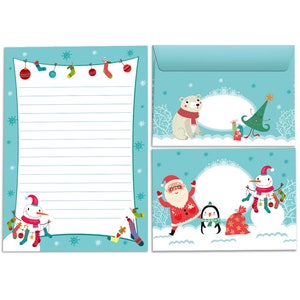 Weihnachten Briefpapier-Set Blöcke Umschläge Weihnachtsmotiv für Kinder Mädchen Jungen Schneemann Wunschzettel an Weihnachtsmann A5