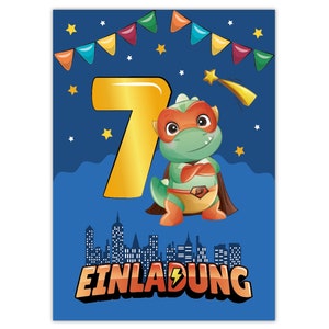 Einladungskarten zum 7. Kindergeburtstag Einladungen zum siebten Geburtstag für Jungen Dino Dinosaurier