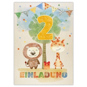Einladungskarten zum 2. Kindergeburtstag Einladungen zum zweiten Geburtstag für Mädchen und Jungen Tiere