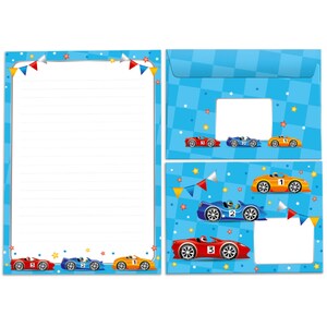 Briefpapier-Set Briefblock Blöcke Umschläge für Kinder Rennauto Auto für Jungen Jungs A5