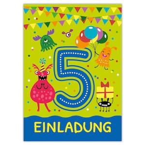Einladungskarten zum 5. Kindergeburtstag Einladungen zum fünften Geburtstag für Jungen lustige Monster