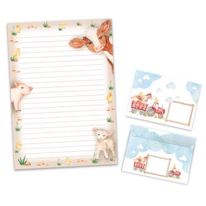 Ensemble de papeterie A4, blocs de lettres de ferme, enveloppes pour enfants, filles et garçons, idée cadeau pour fête d'anniversaire, cochon cochon vache