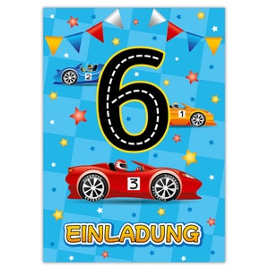 Einladungskarten zum 6. Kindergeburtstag Einladungen zum sechsten Geburtstag für Jungen Rennauto