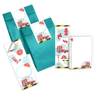 Gift set bags + mini notepads + bookmarks + stickers small gifts for children's birthday parties for boys fire brigade party