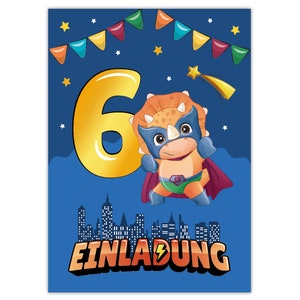 Einladungskarten zum 6. Kindergeburtstag Einladungen zum sechsten Geburtstag für Jungen Dino Dinosaurier