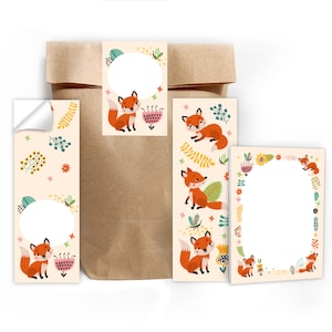 Mitgebsel-Set Tüten + Mini-Notizblöcke + Lesezeichen + Aufkleber kleine Gastgeschenke für Kindergeburtstag für Mädchen Jungen Fuchs