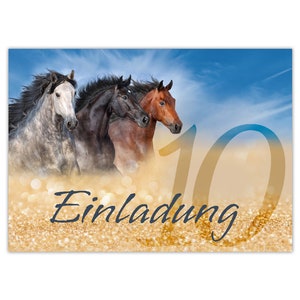 Einladungskarten zum 10. Kindergeburtstag Einladungen zum zehnten Geburtstag für Mädchen drei Pferde Pferd