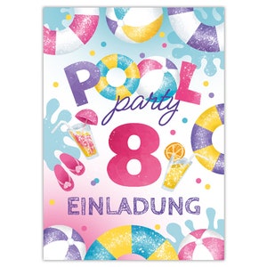 Einladungskarten zum 8. Kindergeburtstag Einladungen zum achten Geburtstag für Mädchen Schwimmbad Pool-Party