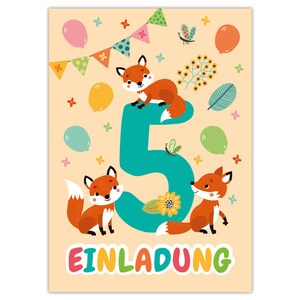 Einladungskarten zum 5. Kindergeburtstag Einladungen zum fünften Geburtstag für Mädchen und Jungen Tiere Fuchs