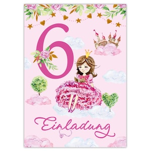 Einladungskarten zum 6. Kindergeburtstag Einladungen zum sechsten Geburtstag für Mädchen Prinzessin
