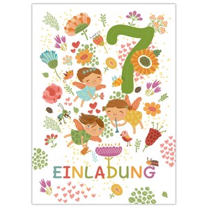 Einladungskarten zum 7. Kindergeburtstag Einladungen zum siebten Geburtstag für Mädchen Feen