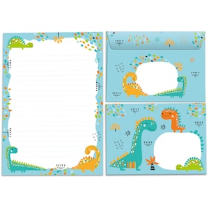 Juego de papelería con bloques de letras, sobres para niños, dinosaurio dinosaurio para niñas, niños, A5