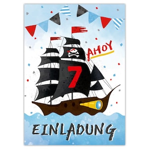 Einladungskarten zum 7. Kindergeburtstag Einladungen zum siebten Geburtstag für Jungen Mädchen Piraten-Party