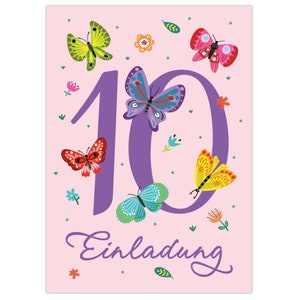 Einladungskarten zum 10. Kindergeburtstag Einladungen zum zehnten Geburtstag für Mädchen Schmetterlinge