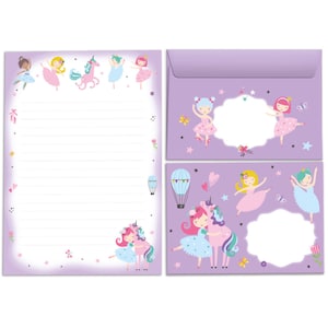 Set cancelleria block notes + buste per bambini ballerina per bambine A5 idea regalo fate bimbe viola