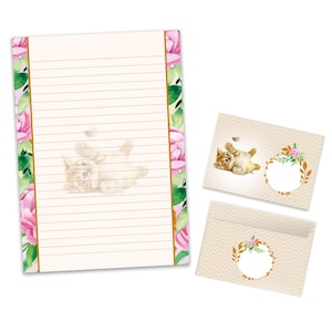 Briefpapier-Set A4 Katzen Blumen Briefblock Blöcke Umschläge für Mädchen Kinder Geschenk Idee Gastgeschenk zum Geburtstag Tiere Rose rosa