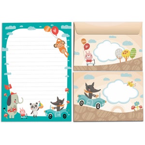 Briefpapier-Set Briefblock Blöcke Umschläge für Kinder Tiere für Mädchen Jungen Jungs Kindermotiv A5