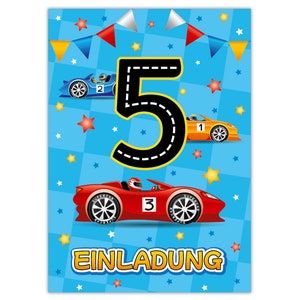 Einladungskarten zum 5. Kindergeburtstag Einladungen zum fünften Geburtstag für Jungen Rennauto
