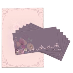 Briefpapier Set A4 Druckpapier mit Umschlägen Blumen Kopierpapier für Korrespondenz Firmenpost Briefbogen rosa lila Papier Einladung Pastell
