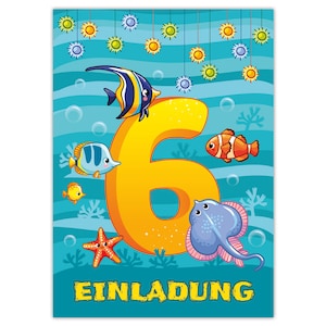 Einladungskarten zum 6. Kindergeburtstag Einladungen zum sechsten Geburtstag für Jungen Mädchen Fische