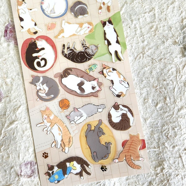 Cute Cats Stickers with Gold Foil Details - Envelope Seal Stickers - Scrapbooking Journal Diary Album Sticker - Made in Japan