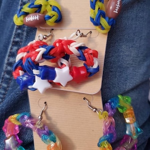 Beaded loom earrings football and stars