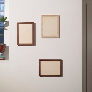 Photo frame#97 13 x 18 cm maple - Upcycling frame made of waste wood spanned by a string with stowable stand – Series 4