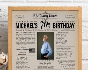 70th birthday with photo, 70th poster, 1954 newspaper, Back in 1954, 70th birthday poster, 70th gifts for women, 70th poster with photo