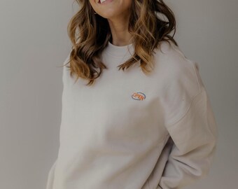 Embroidered Open Crewneck Sweatshirt | Cotton Blend Fleece