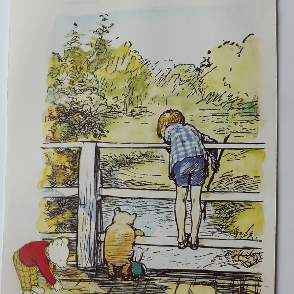 Rupert Picking Up Sticks at Pooh Bridge. Blank Greetings Card. Pro. printed.With envelope and cellophane.